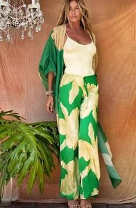 NWT Suit  Tropical Pants & Shiphone Kimono Duster Beach Cover Up. XL